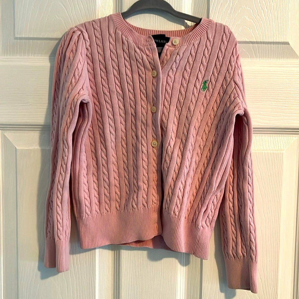 Ralph Lauren pink button cable style cardigan size 6 100% cotton